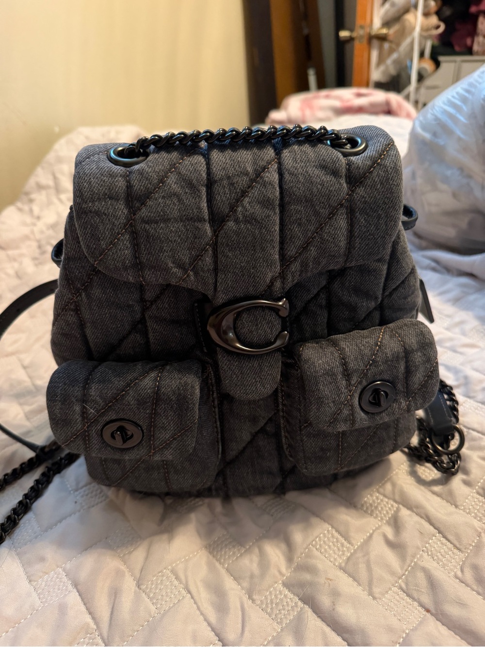 Coach Tabby Backpack in Black Denim